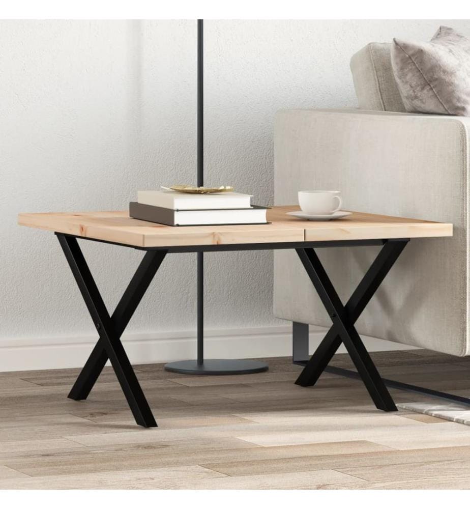 Couchtisch X-Gestell 60x60x40,5cm Massivholz Kiefer & Stahl
