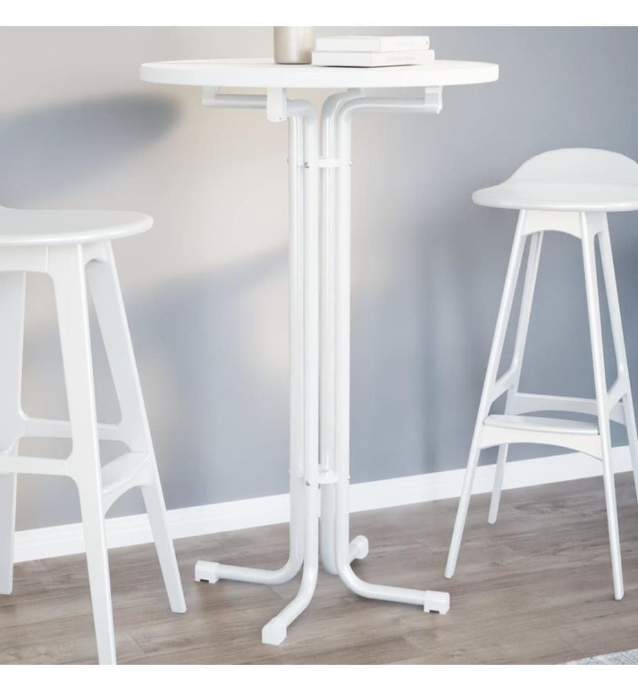 Table de bar blanc Ø70x110 cm bois d'ingénierie et acier