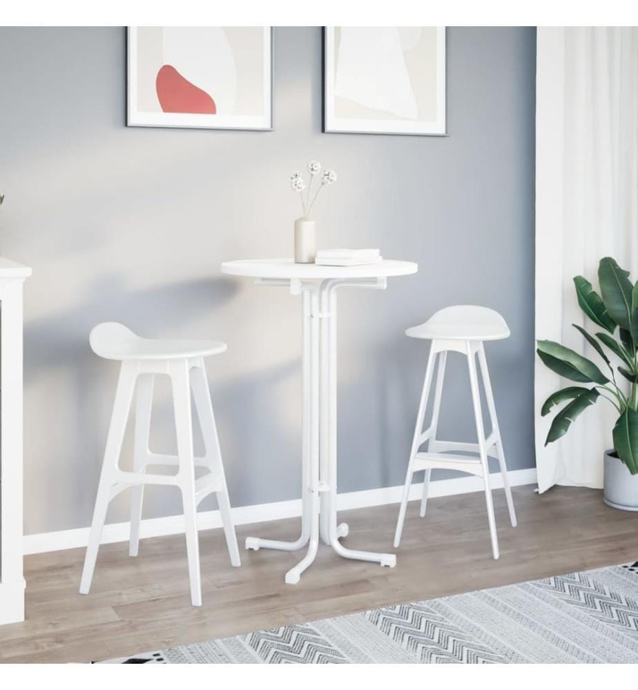 Table de bar blanc Ø70x110 cm bois d'ingénierie et acier