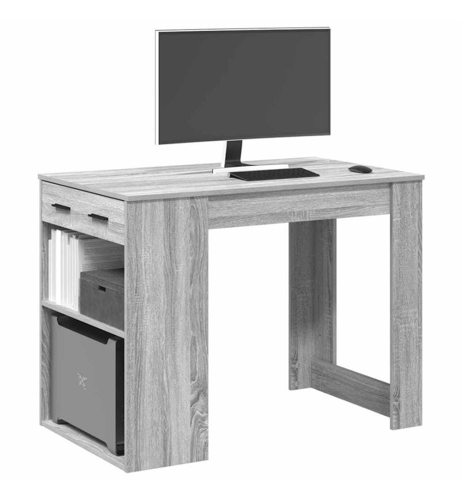 Schreibtisch mit Schubladen Ablage Grau Sonoma 102x62x77,5 cm