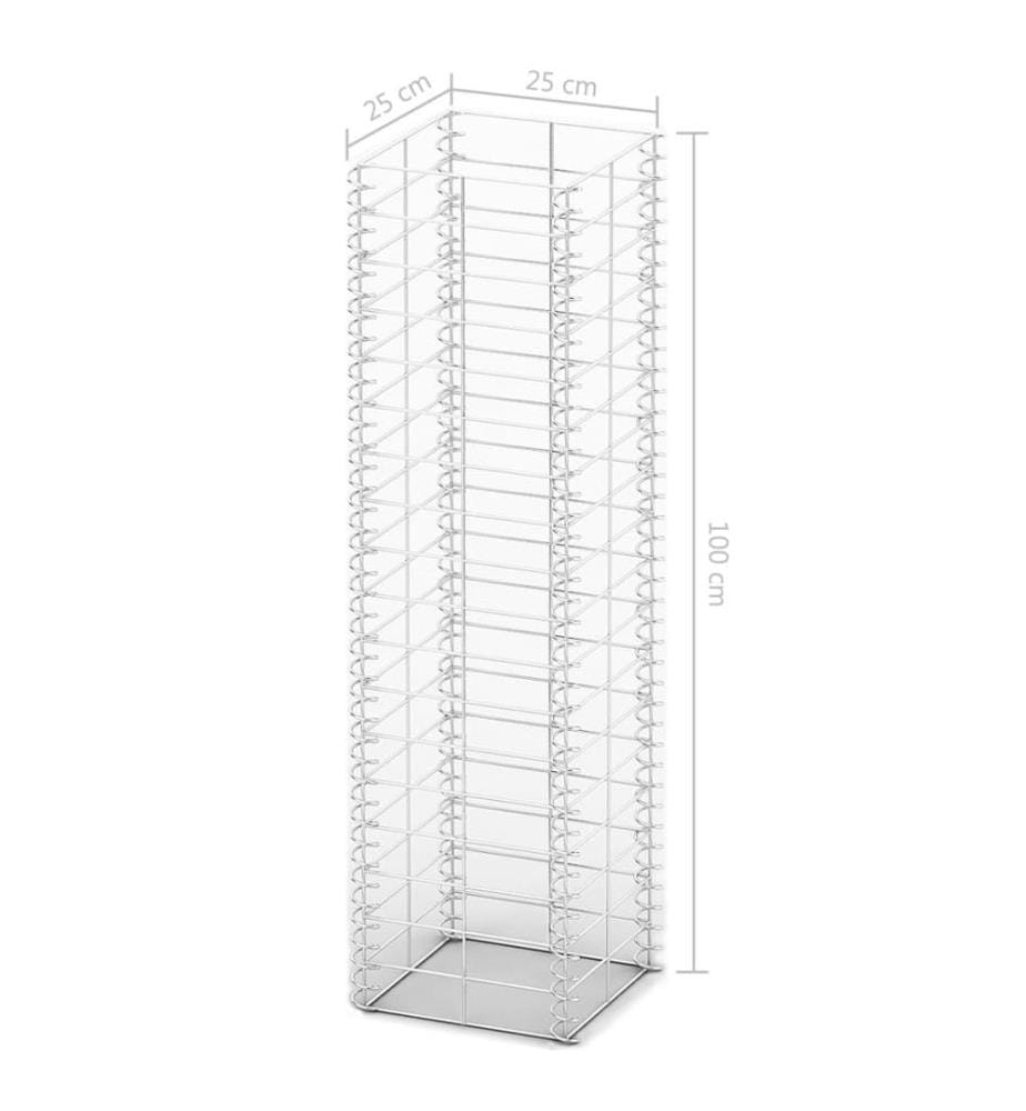 Jeu de panier de gabion 3 pcs Fil galvanisé 25x25x100 cm