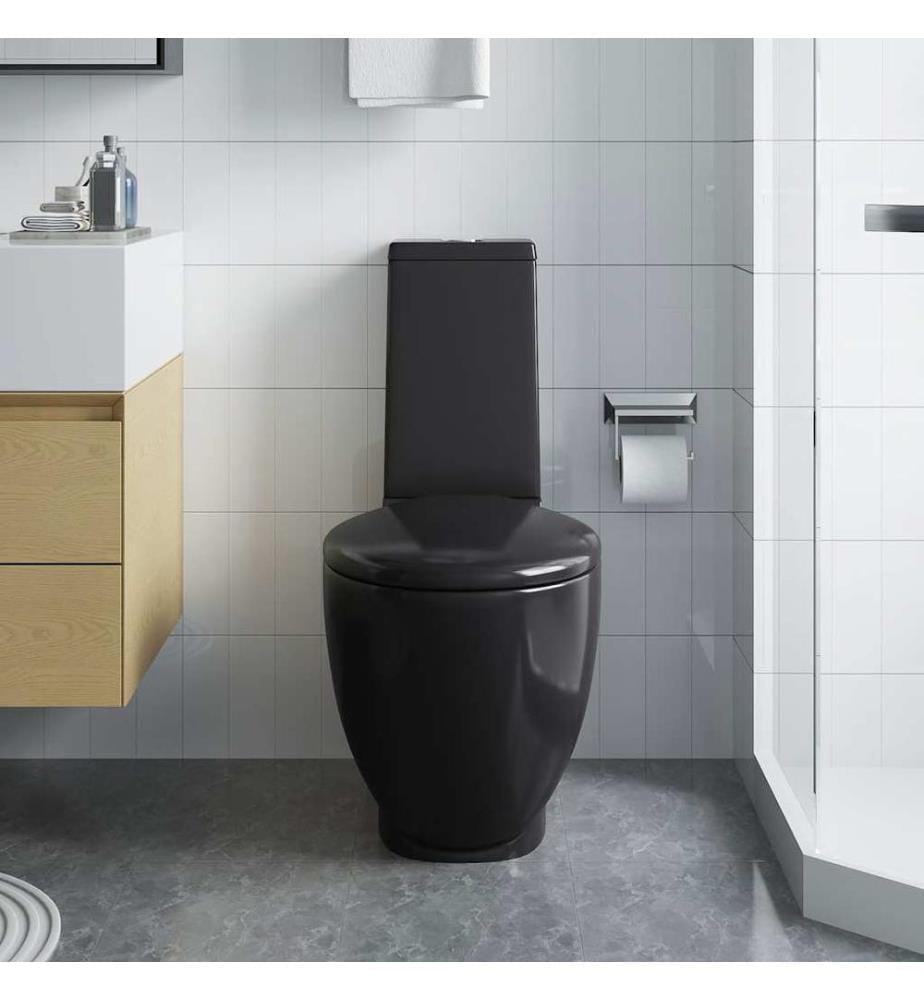 Toilette en céramique ronde écoulement d'eau au fond noir