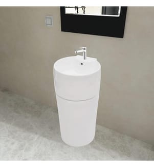 Standwaschbecken mit Hahn/Überlaufloch Keramik weiss rund