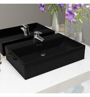 Waschbecken mit Hahnloch Keramik Schwarz 60,5 x 42,5 x 14,5 cm