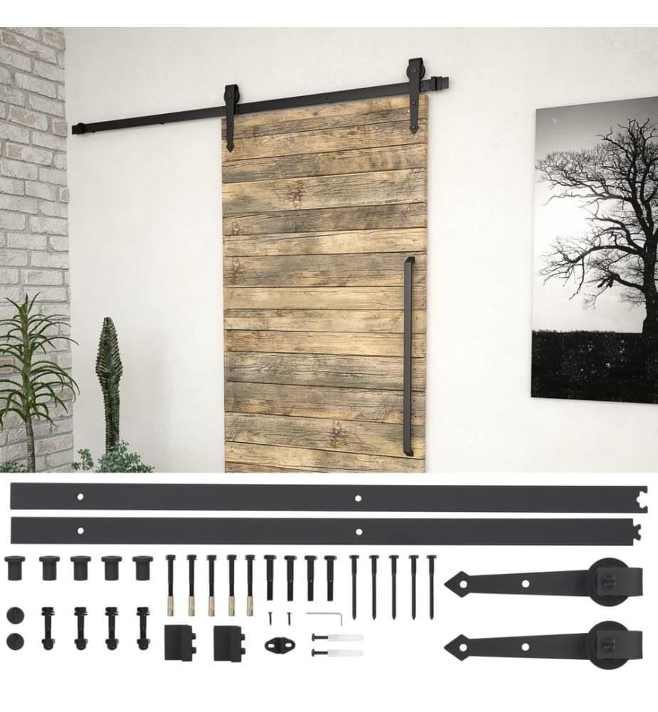 Schiebetürbeschlag-Set 183 cm Stahl Schwarz