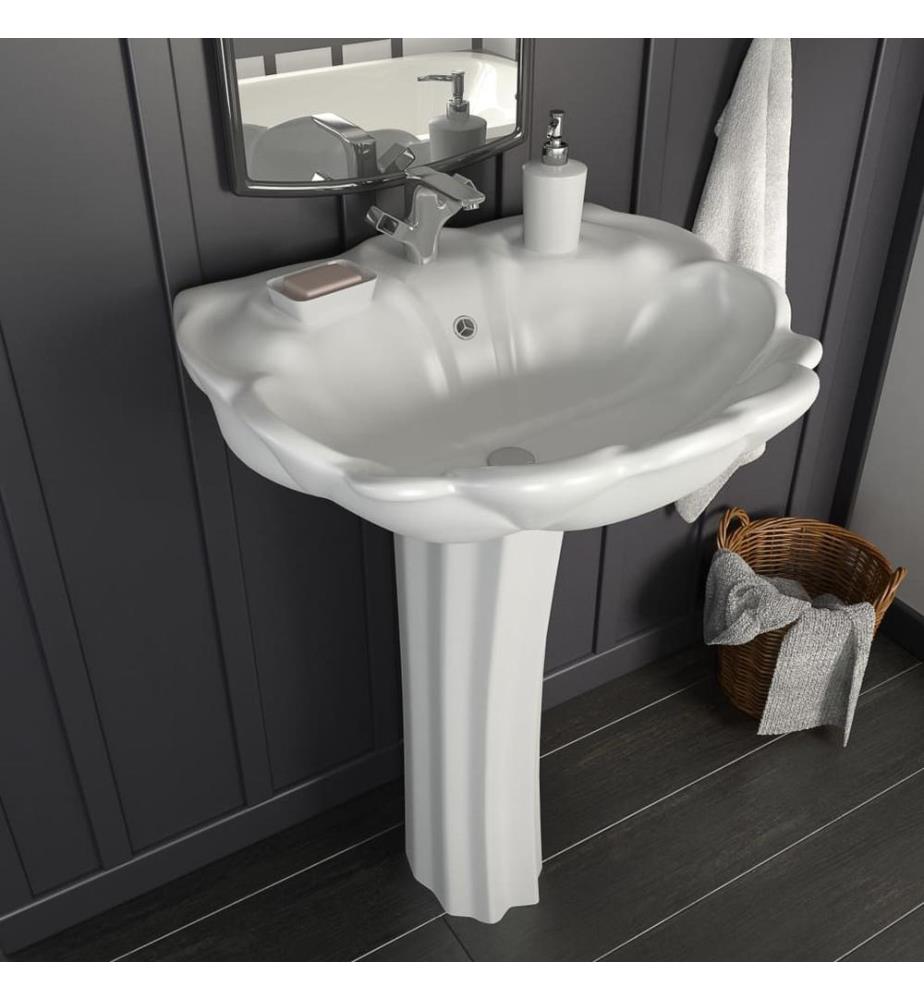 Freistehendes Waschbecken mit Säule Keramik Weiss 580x510x200 mm