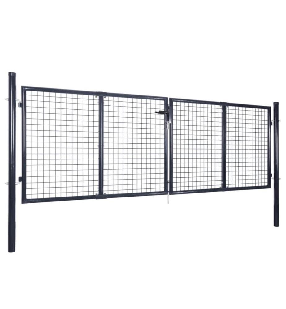 Portail de jardin grillagé en acier galvanisé 306 x 100 cm Gris