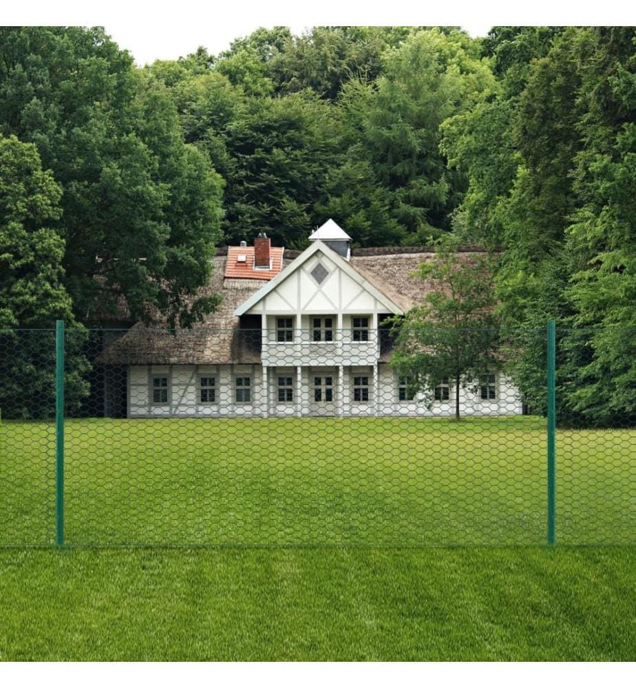 Clôture en grillage métallique avec poteaux Acier 25x0,5 m Vert