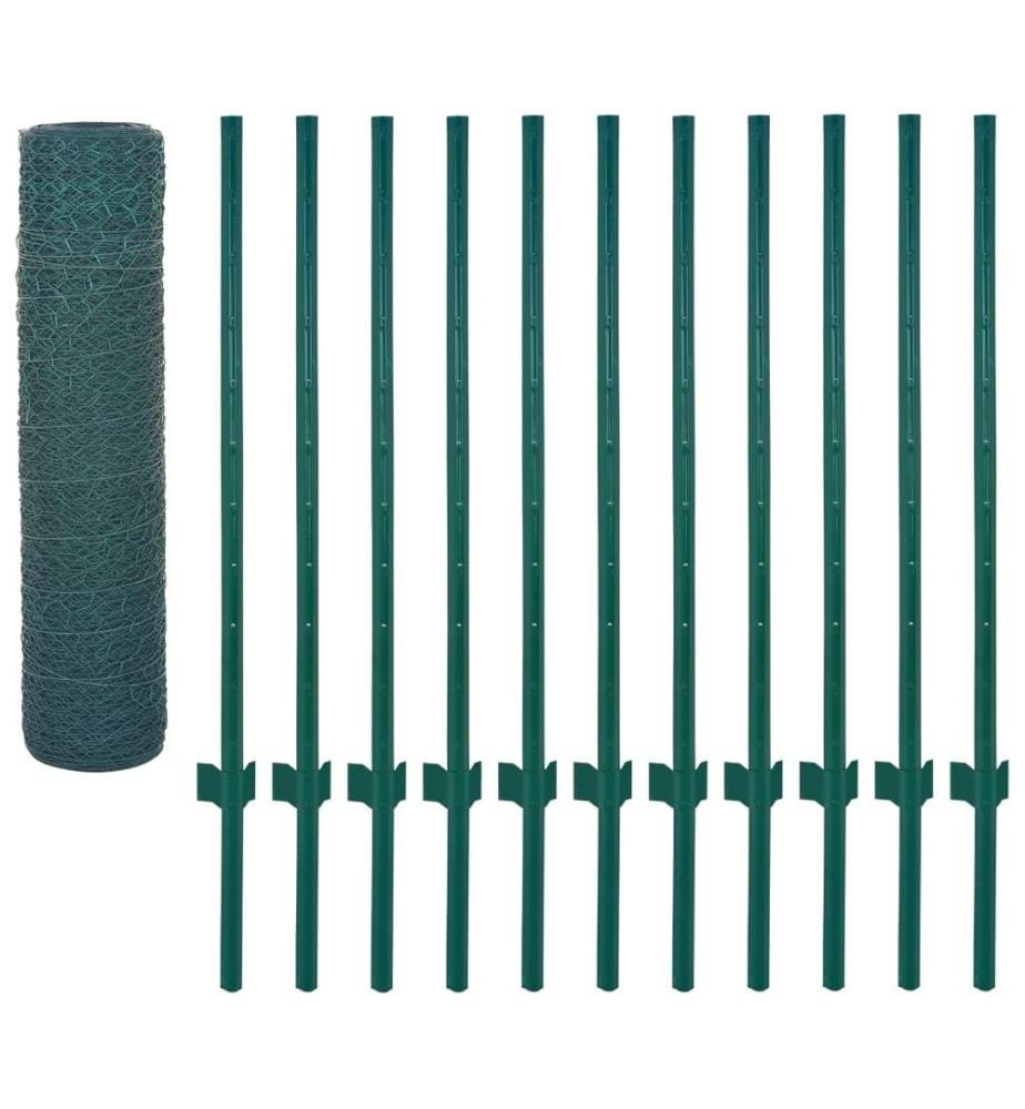 Clôture en grillage métallique avec poteaux Acier 25x0,5 m Vert