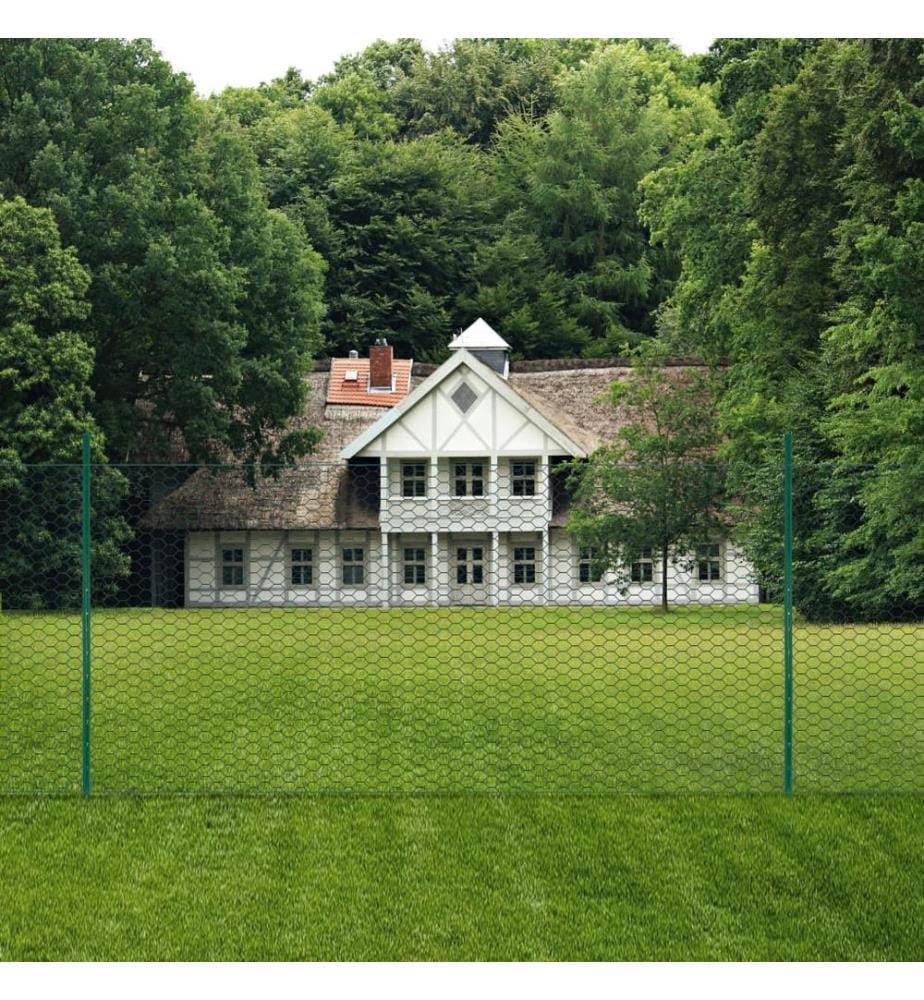 Maschendrahtzaun mit Pfosten Stahl 25 x 1,5 m Grün