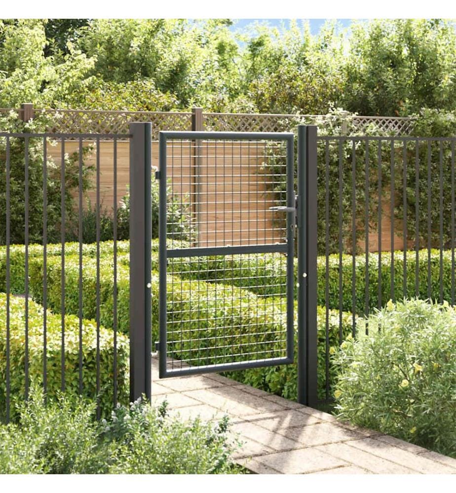 Portail de jardin grillagé en acier galvanisé 100 x 125 cm Gris