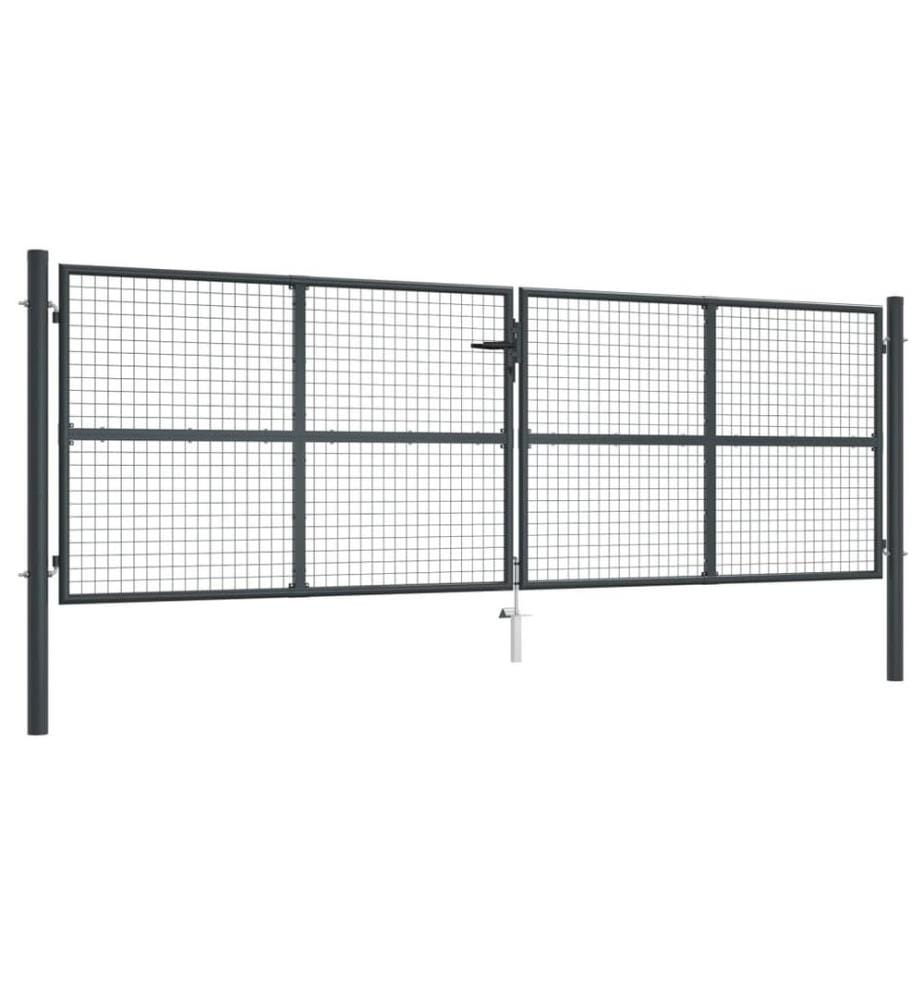 Portail de jardin grillagé en acier galvanisé 400 x 125 cm Gris