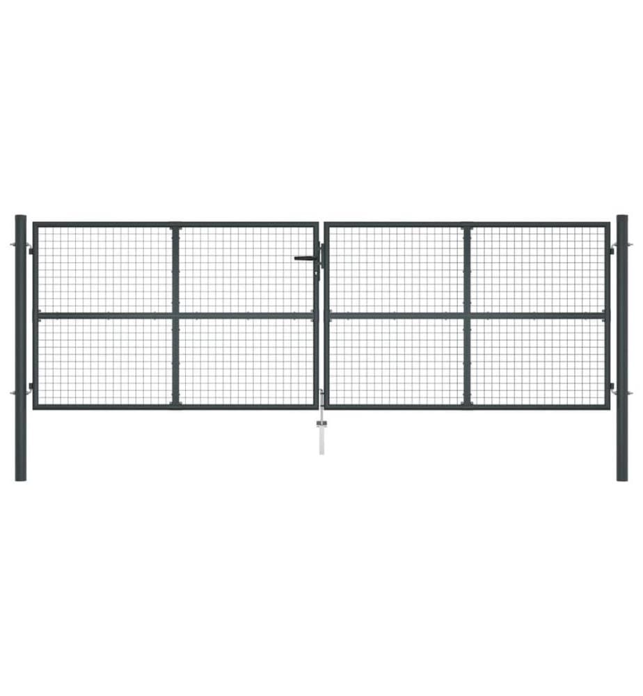 Portail de jardin grillagé en acier galvanisé 400 x 125 cm Gris