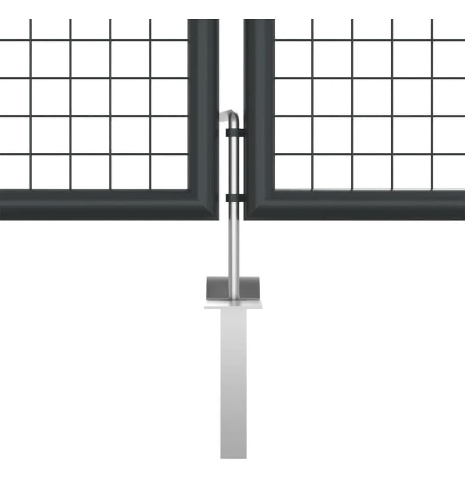 Portail de jardin grillagé en acier galvanisé 400 x 125 cm Gris