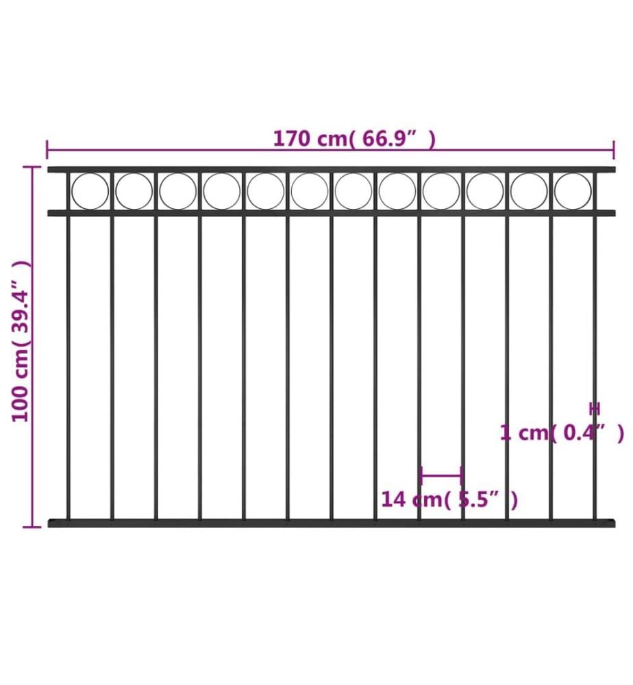 Zaunelement Stahl 1,7 x 1 m Schwarz