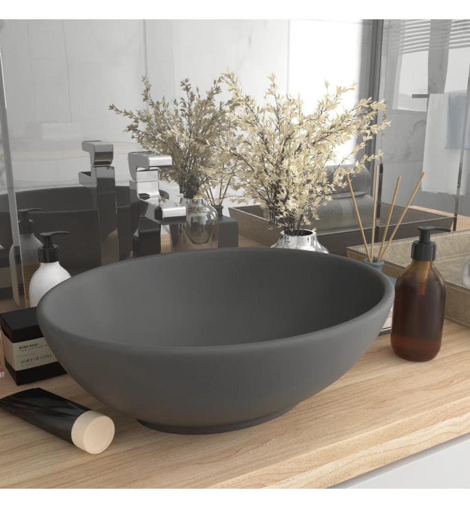 Lavabo ovale de luxe Gris foncé mat 40x33 cm Céramique