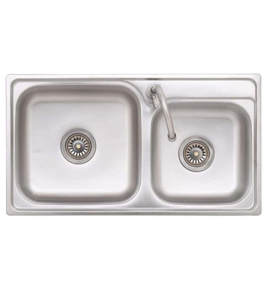 Camping-Spüle mit Doppelbecken und Wasserhahn Edelstahl