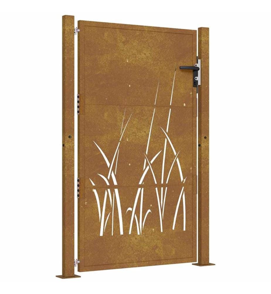 Portail de jardin 105x130 cm acier corten conception d'herbe