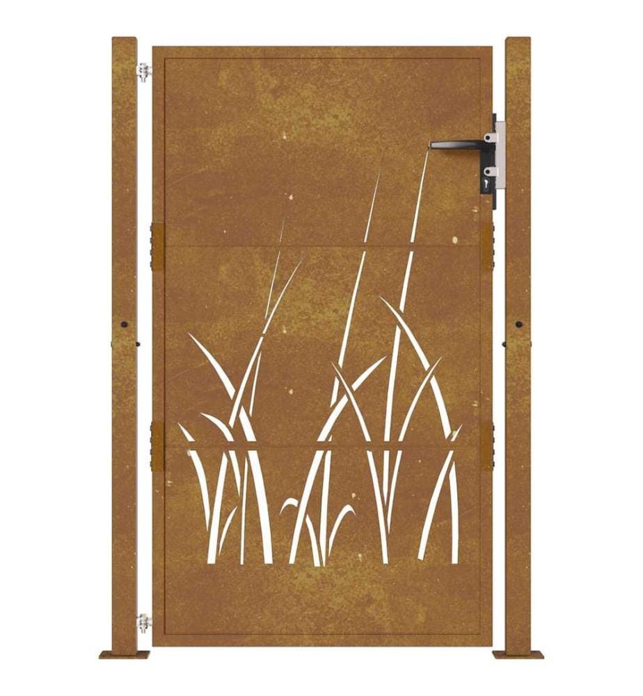 Portail de jardin 105x130 cm acier corten conception d'herbe
