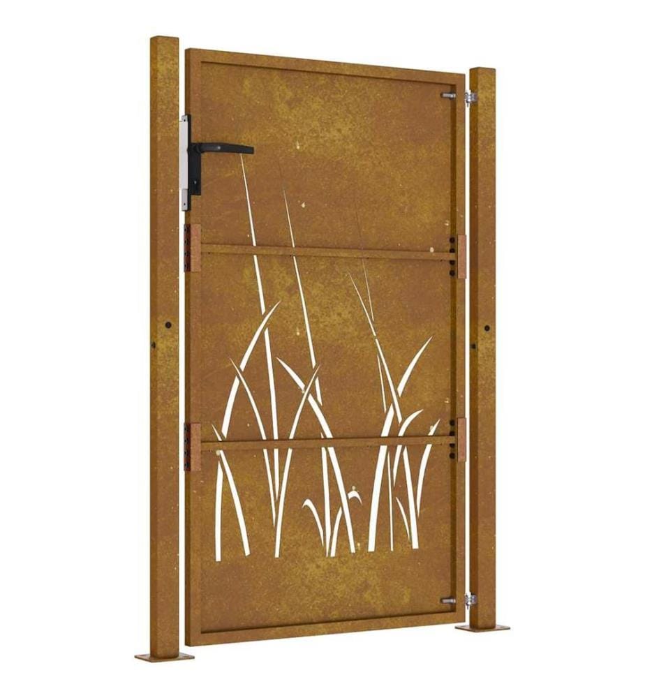 Portail de jardin 105x130 cm acier corten conception d'herbe