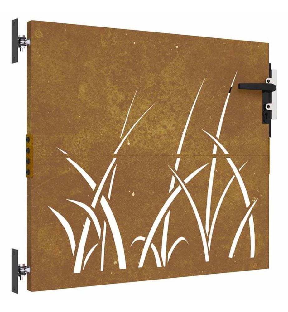 Portail de jardin 85x100 cm acier corten conception d'herbe