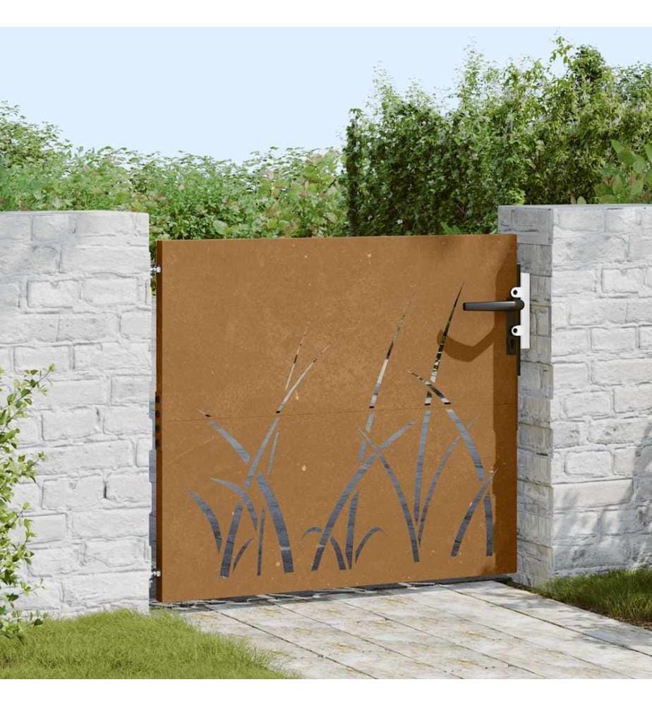 Portail de jardin 85x100 cm acier corten conception d'herbe