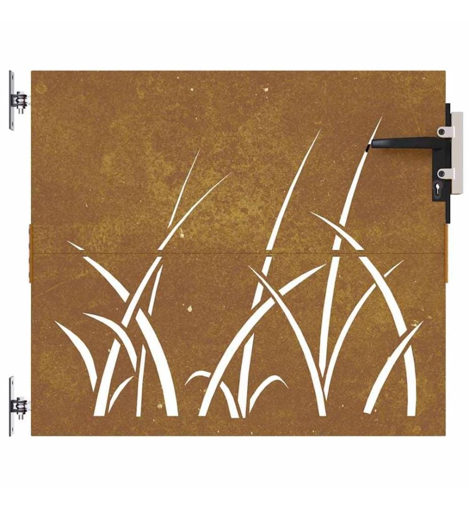 Portail de jardin 85x100 cm acier corten conception d'herbe