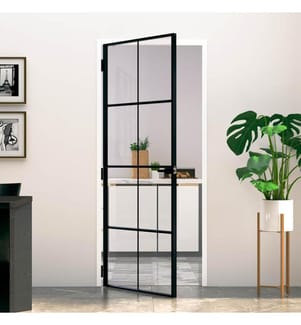 Innentür Schwarz 83x201,5 cm Hartglas & Aluminium Schlank