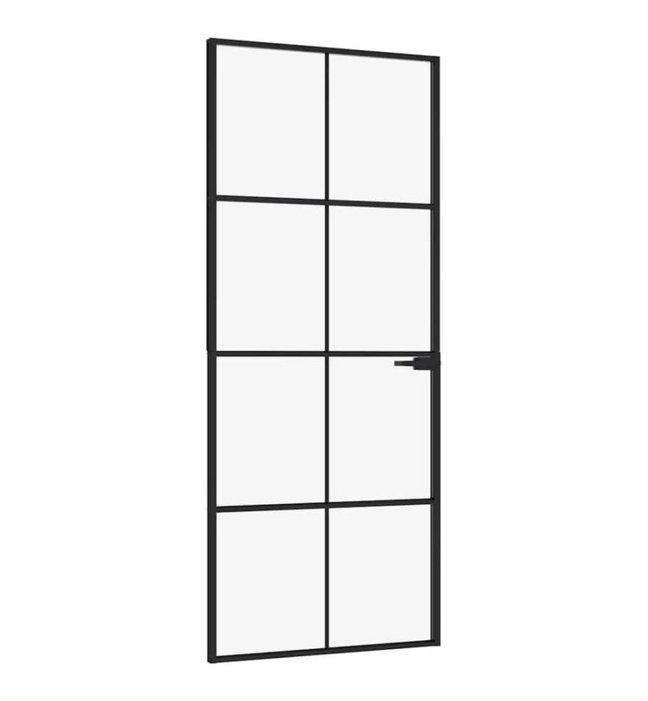 Innentür Schwarz 83x201,5 cm Hartglas & Aluminium Schlank