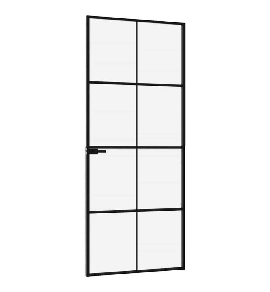 Innentür Schwarz 83x201,5 cm Hartglas & Aluminium Schlank