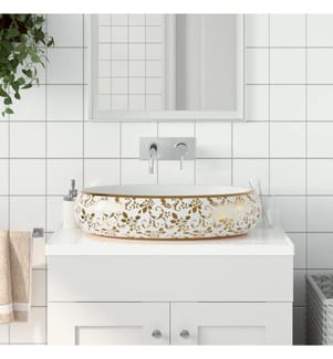 Aufsatzwaschbecken Weiss und Golden Oval 59x40x15 cm Keramik