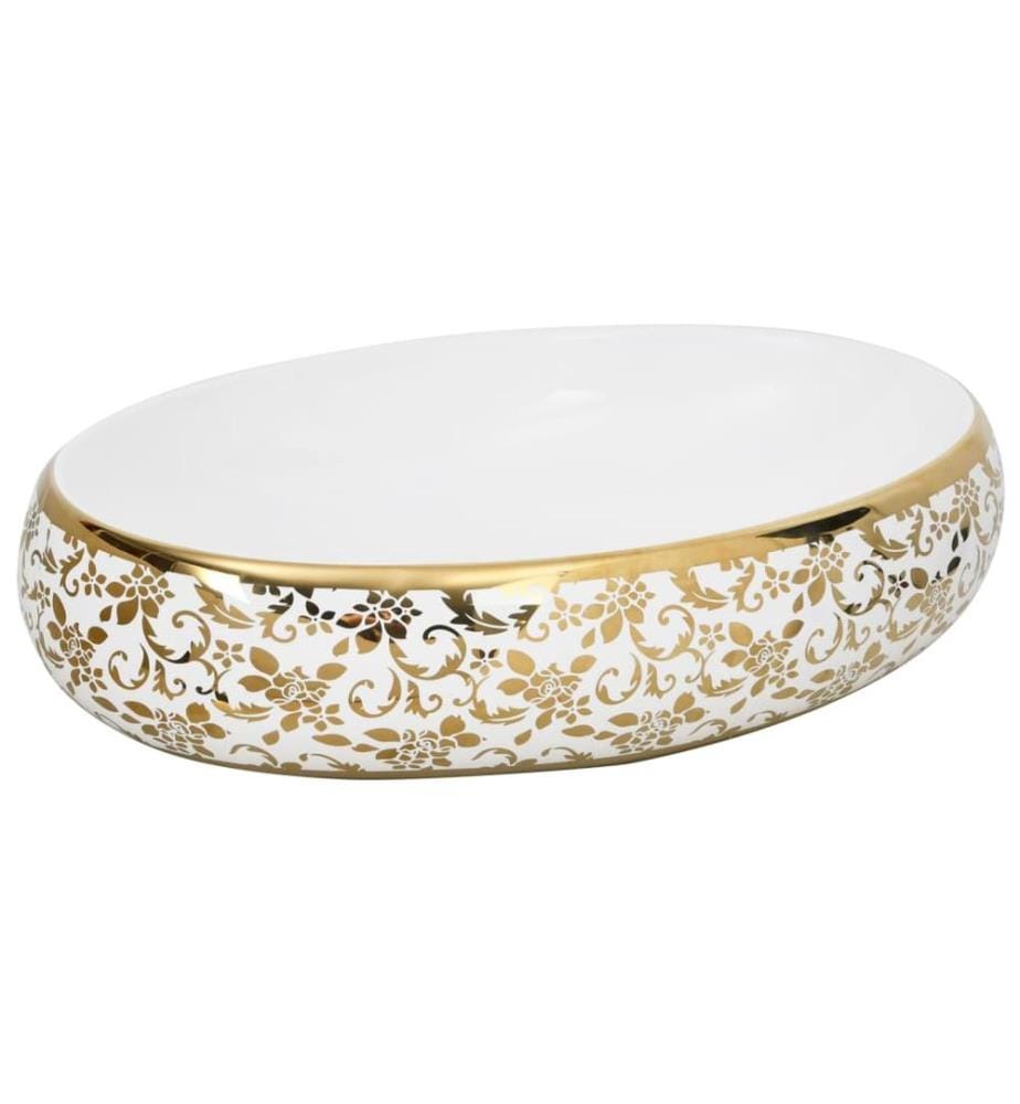 Aufsatzwaschbecken Weiss und Golden Oval 59x40x15 cm Keramik