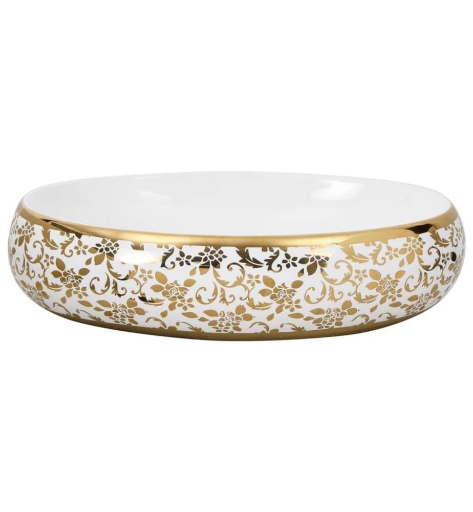 Aufsatzwaschbecken Weiss und Golden Oval 59x40x15 cm Keramik