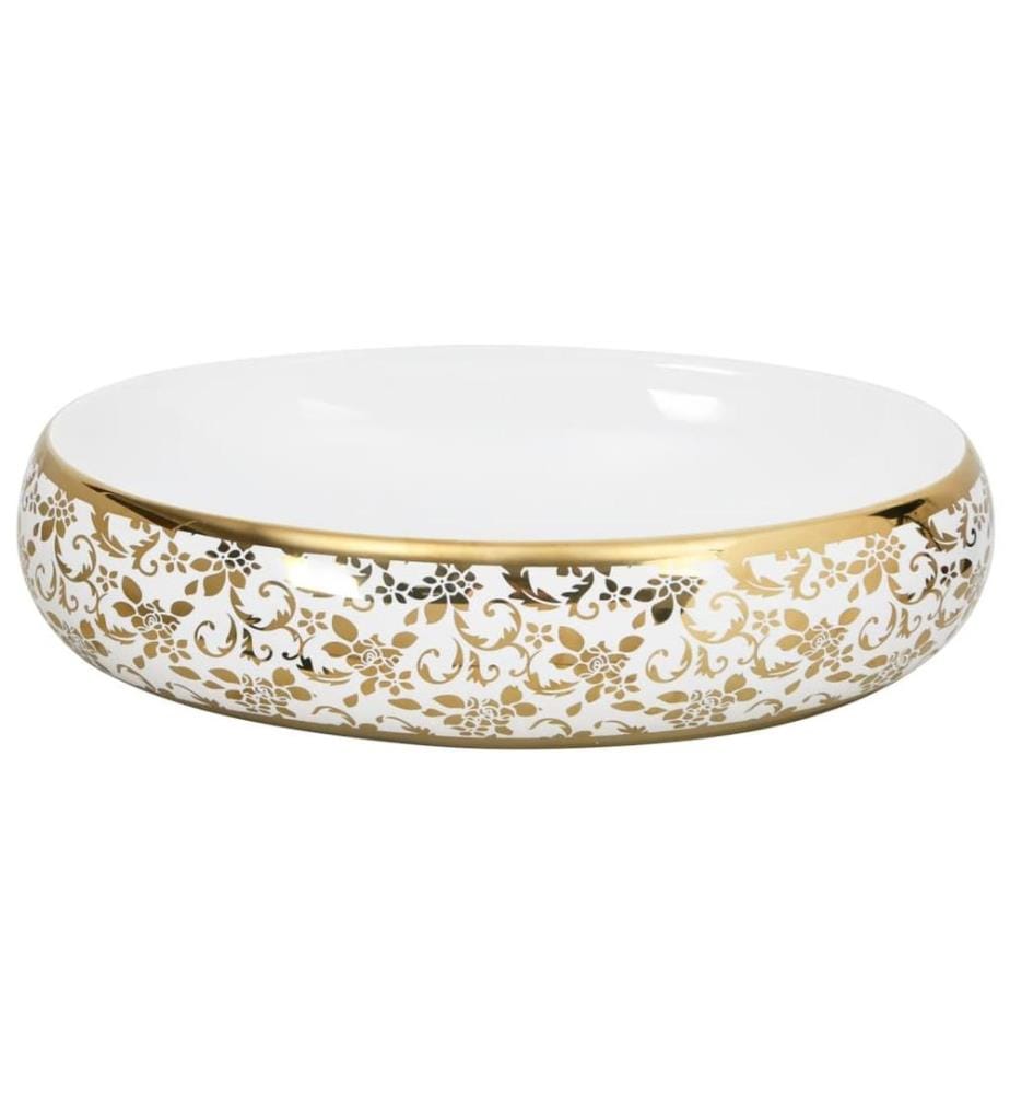 Aufsatzwaschbecken Weiss und Golden Oval 59x40x15 cm Keramik