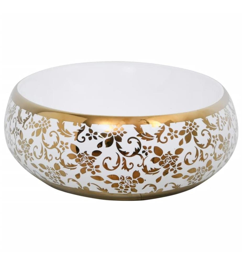 Aufsatzwaschbecken Weiss und Golden Oval 59x40x15 cm Keramik