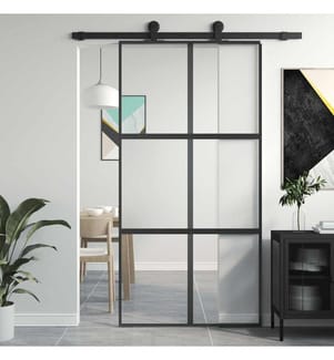 Schiebetür Schwarz 102,5x205 cm Hartglas und Aluminium