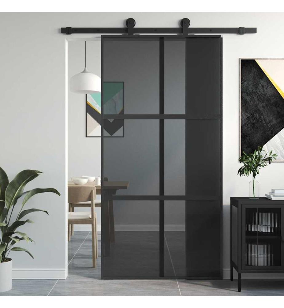 Schiebetür Schwarz 102,5x205 cm Hartglas und Aluminium