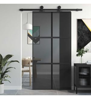 Schiebetür Schwarz 102,5x205 cm Hartglas und Aluminium