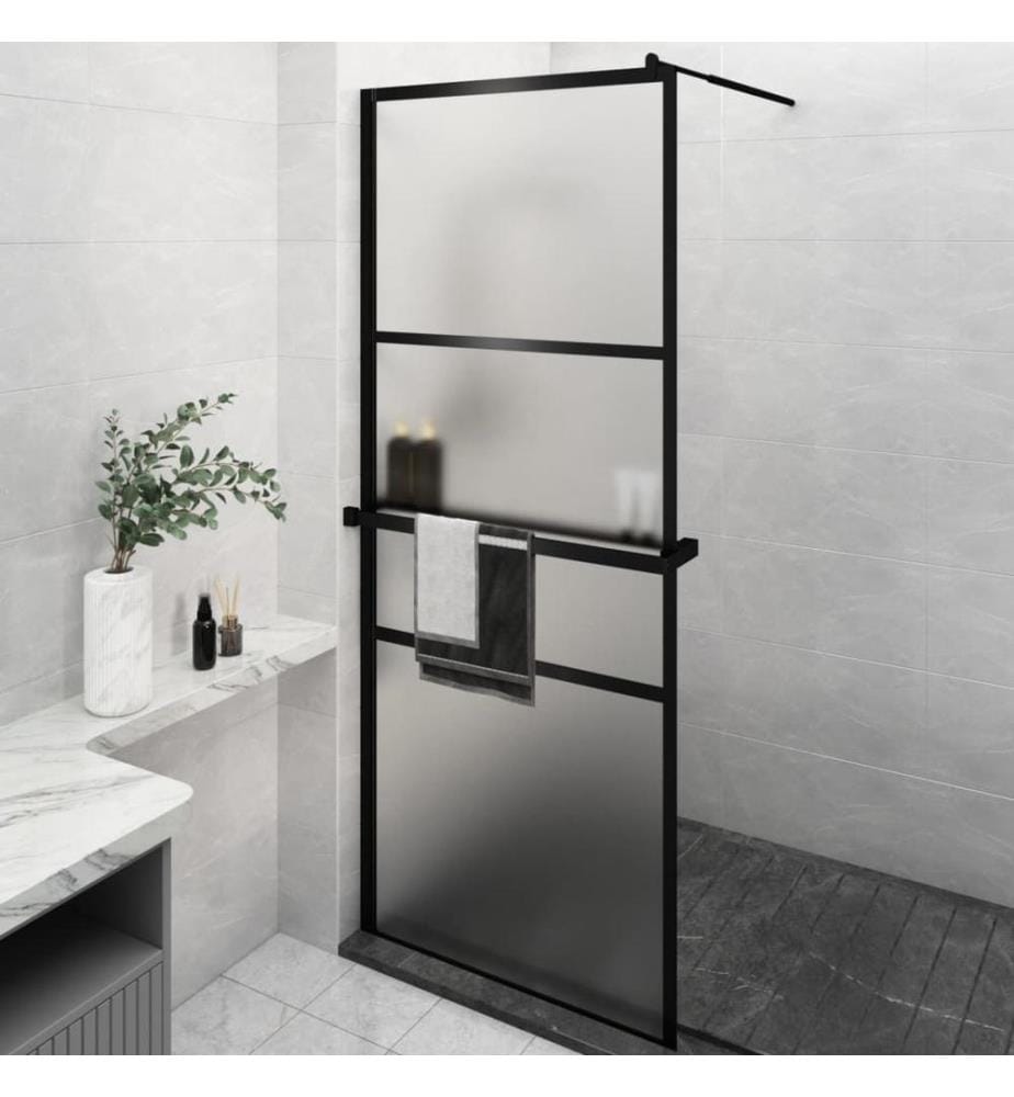 Duschwand mit Ablage für Walk-In-Dusche Schwarz 80x195 cm ESG