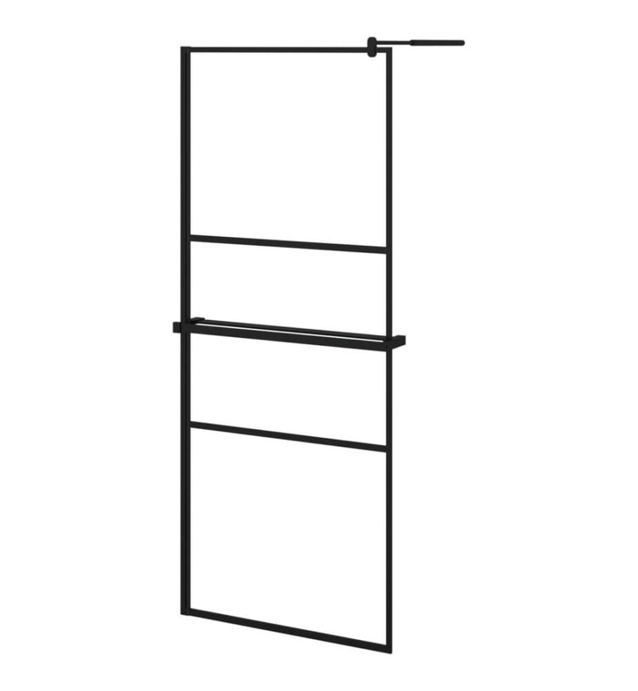 Duschwand mit Ablage für Walk-In-Dusche Schwarz 80x195 cm ESG