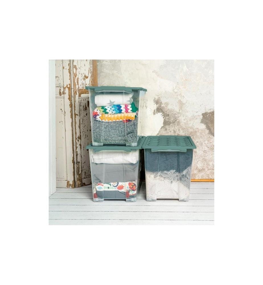 ROTHO - Aufbewahrungsbox Evo Safe 65 l, Grün/Transparent