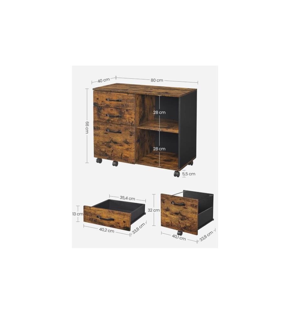 Songmics - Aktenschrank mit Rollen 80 x 40 x 66 cm