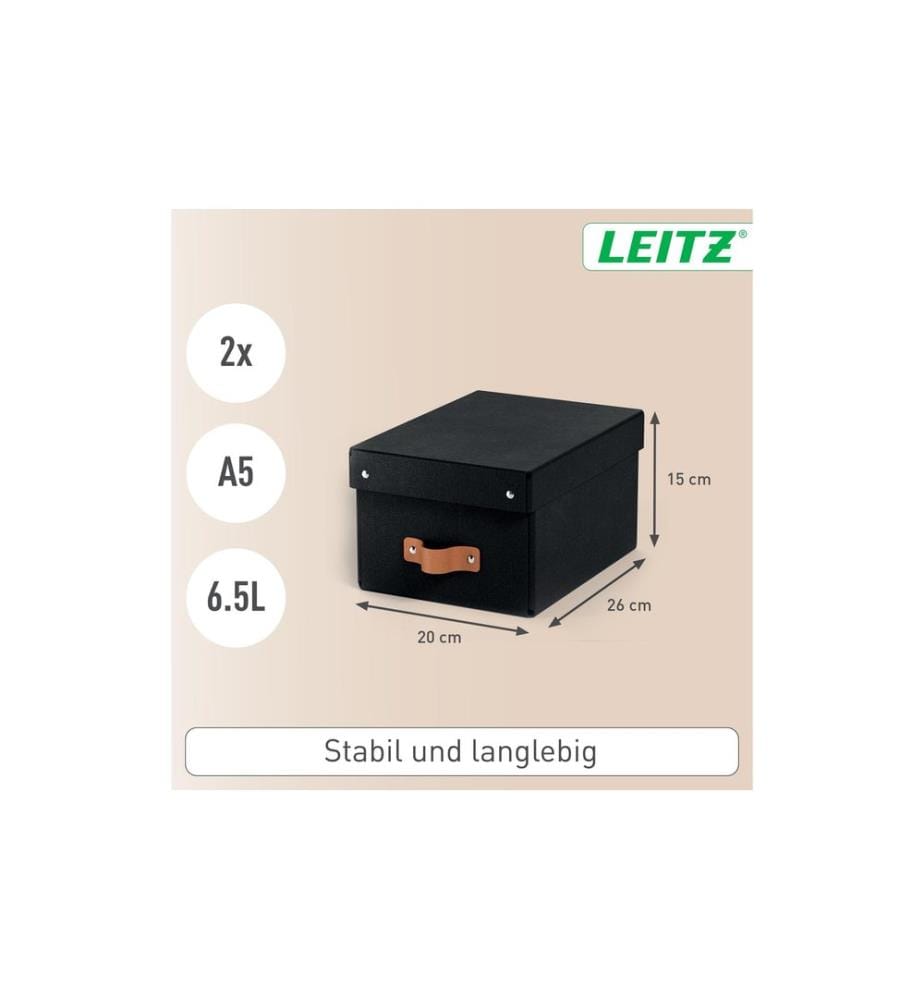 LEITZ - Arrchivbox Puro klein, mit Klappdeckel 2 Stück, Schwarz