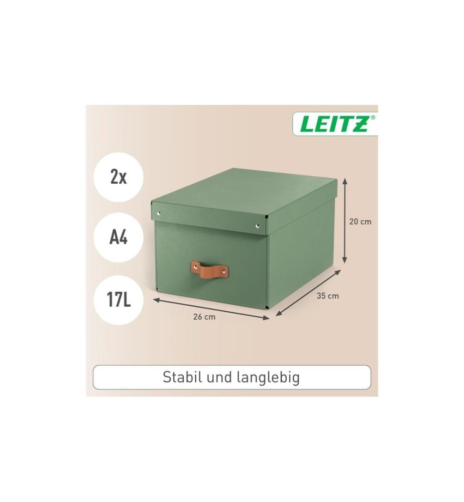 LEITZ - Arrchivbox Puro mittel mit Klappdeckel, 2 Stück, Hellgrün