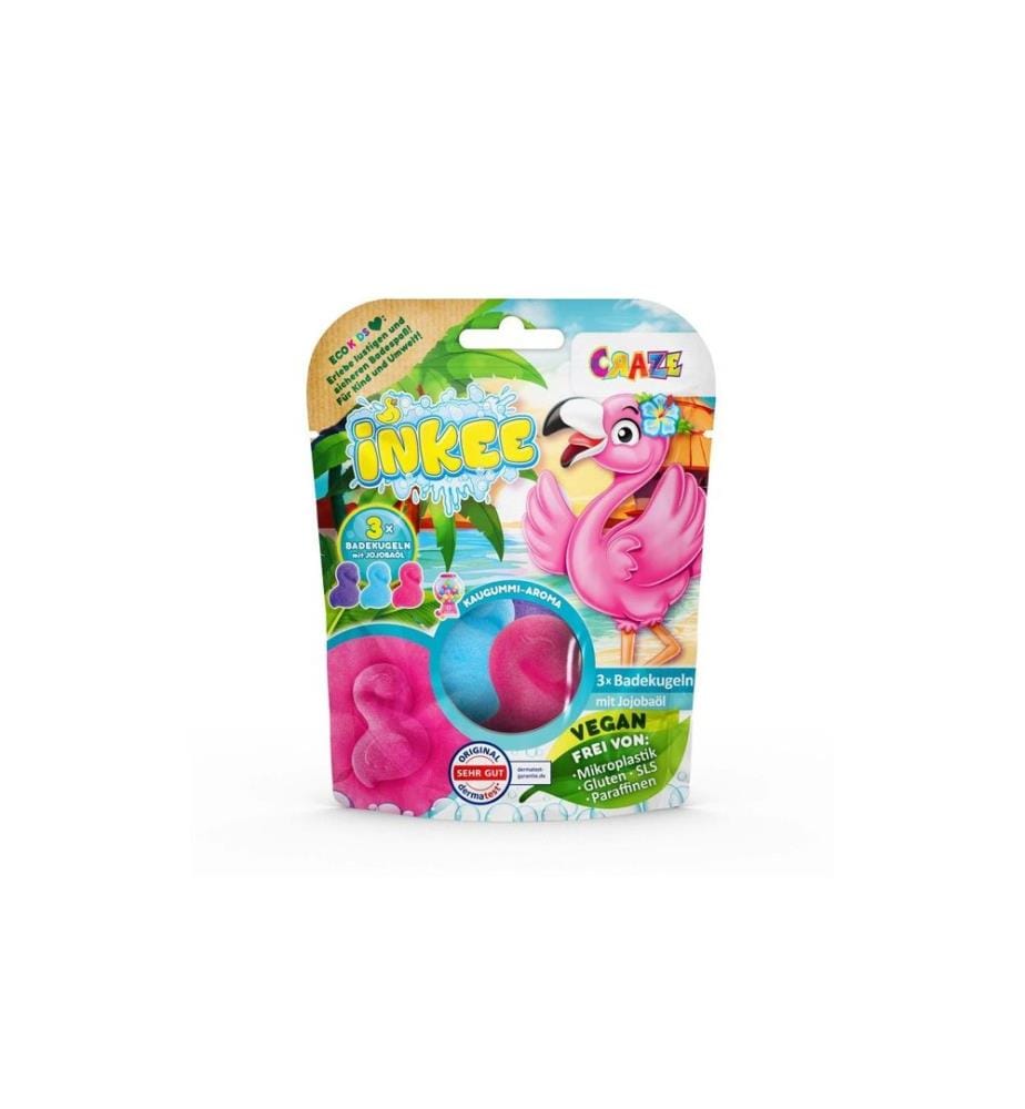 CRAZE - Plaisir dans la baignoire Inkee 3 Bombes de bain Flamingo à l'huile de jojoba