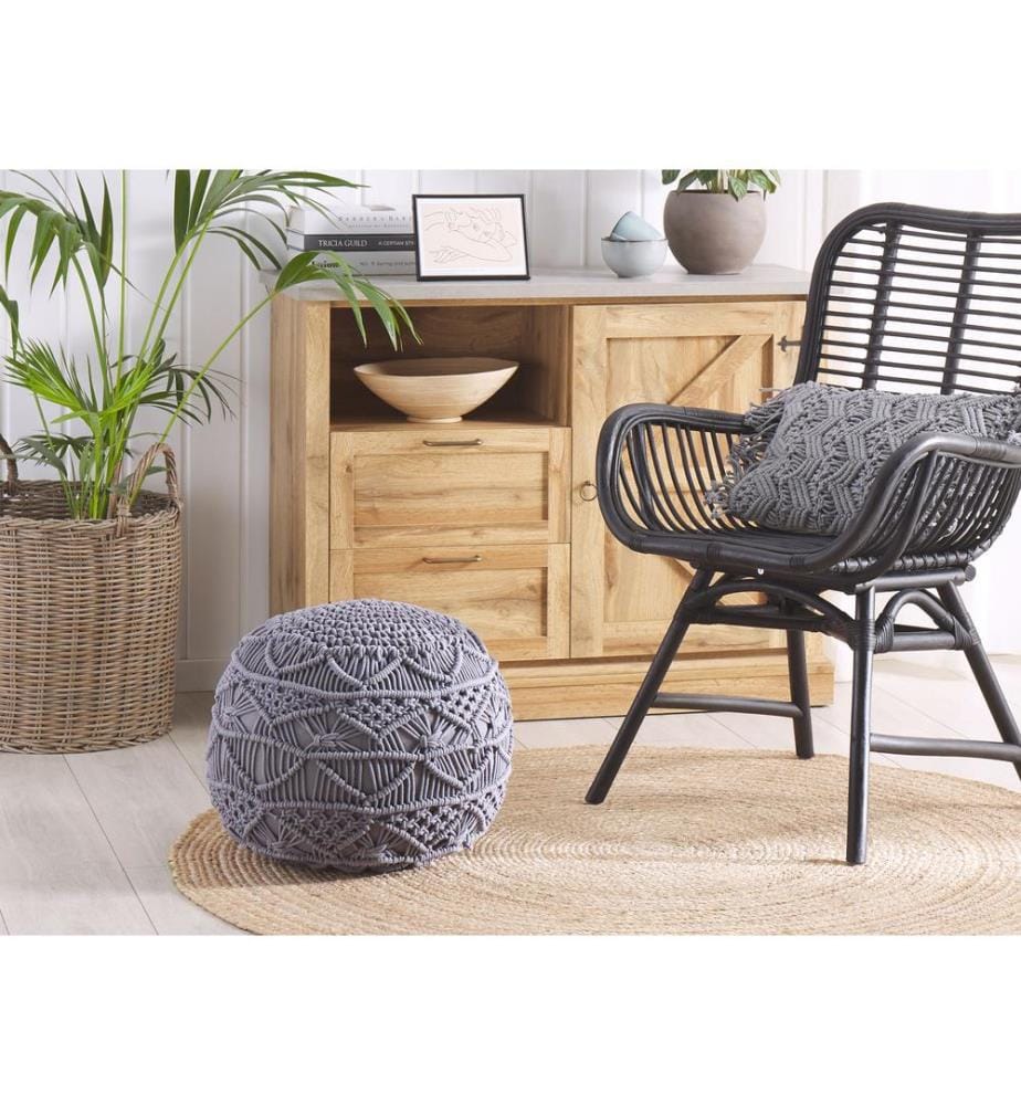 Pouf Makramee KAYSERI Baumwolle Grau