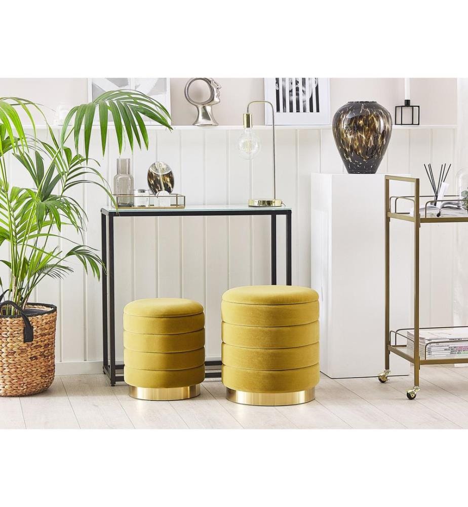 Lot de 2 poufs avec rangement GARLAND Velours Moutarde