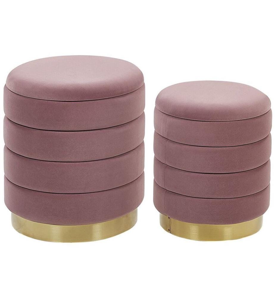 Pouf mit Stauraum 2er Set GARLAND Samtstoff Rosa