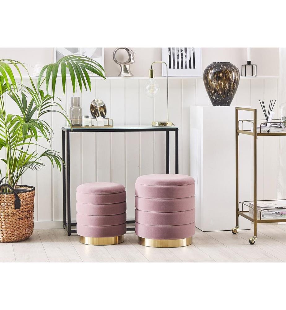 Pouf mit Stauraum 2er Set GARLAND Samtstoff Rosa