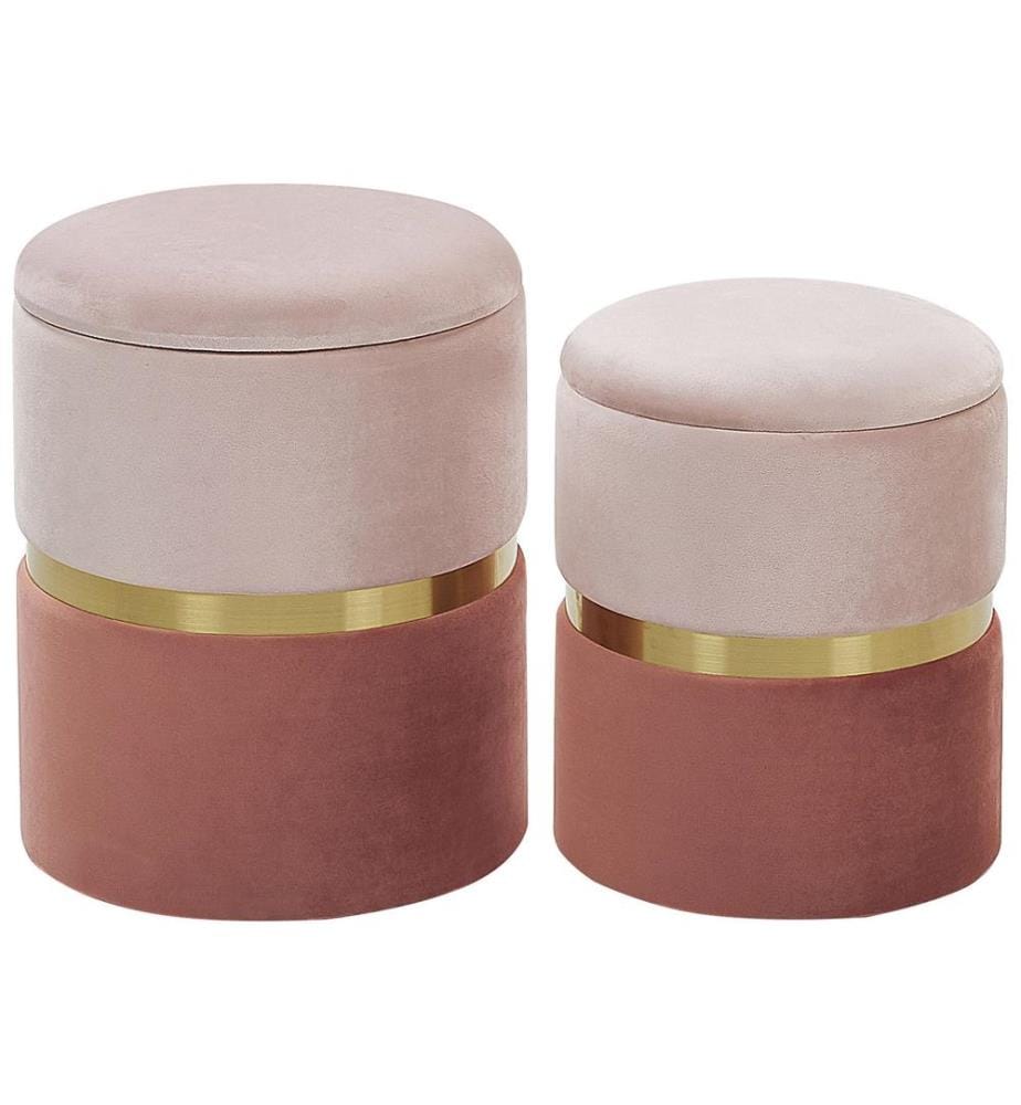 Pouf mit Stauraum 2er Set WICHITA Samtstoff Rosa